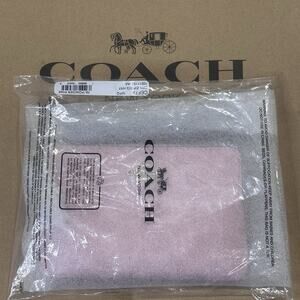 Coach Corner Zip Wristlet In Powder Pink Signature Canvas With Charms NWT
